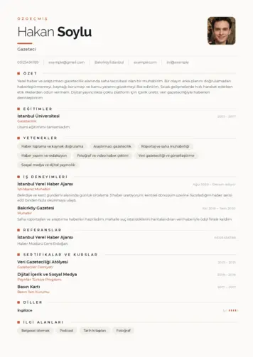 Gazeteci CV Örnekleri cv indir
